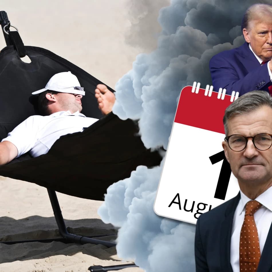 Fotomontage med Thedeen och Donald Trump och en hängmatta.